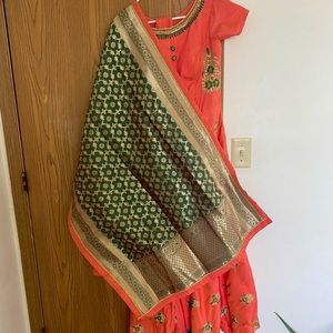Beautiful peach Indian gown with silk dupatta
